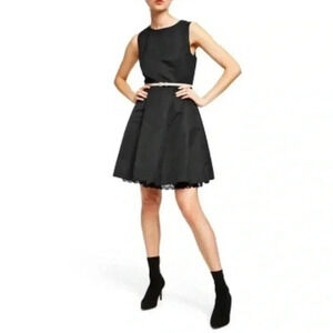 Jason Wu Sleeveless Fitted Faille With Lace Black Women Mini Dress Size M
